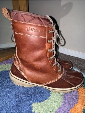 LL Bean Leather Rubber Duck Boots Women 8.5 Outdoor Hiking Rain Snow Boots